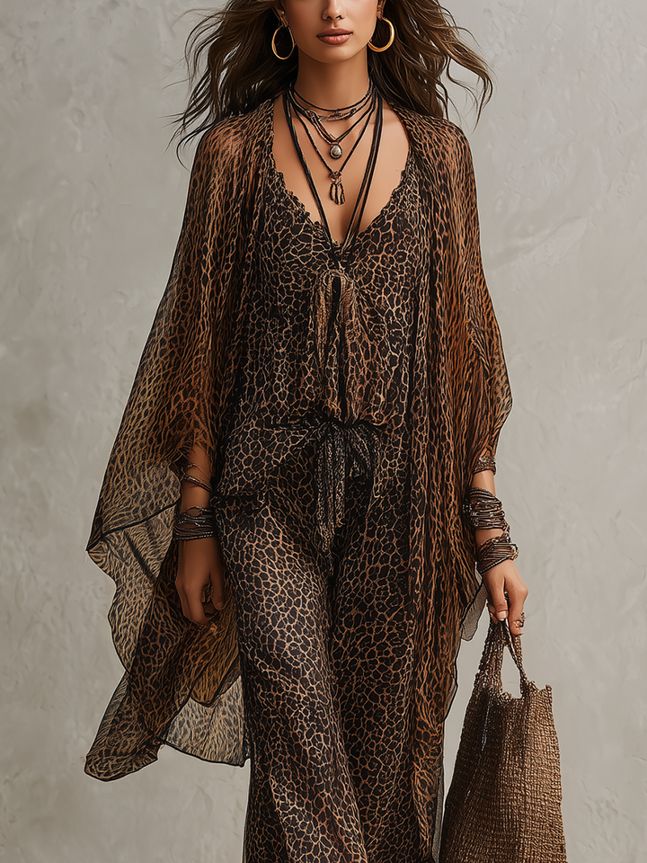 Conjunto Boho Leopardo Luxo 3 peças
