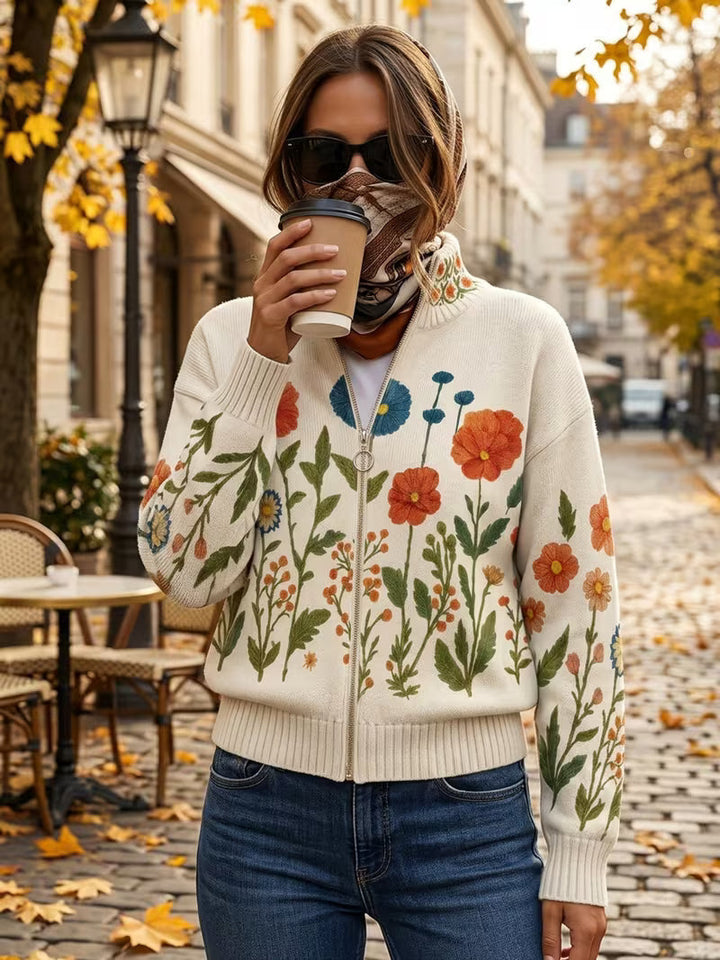 Juniper | Cardigan com fecho de correr em medalhão de flores silvestres