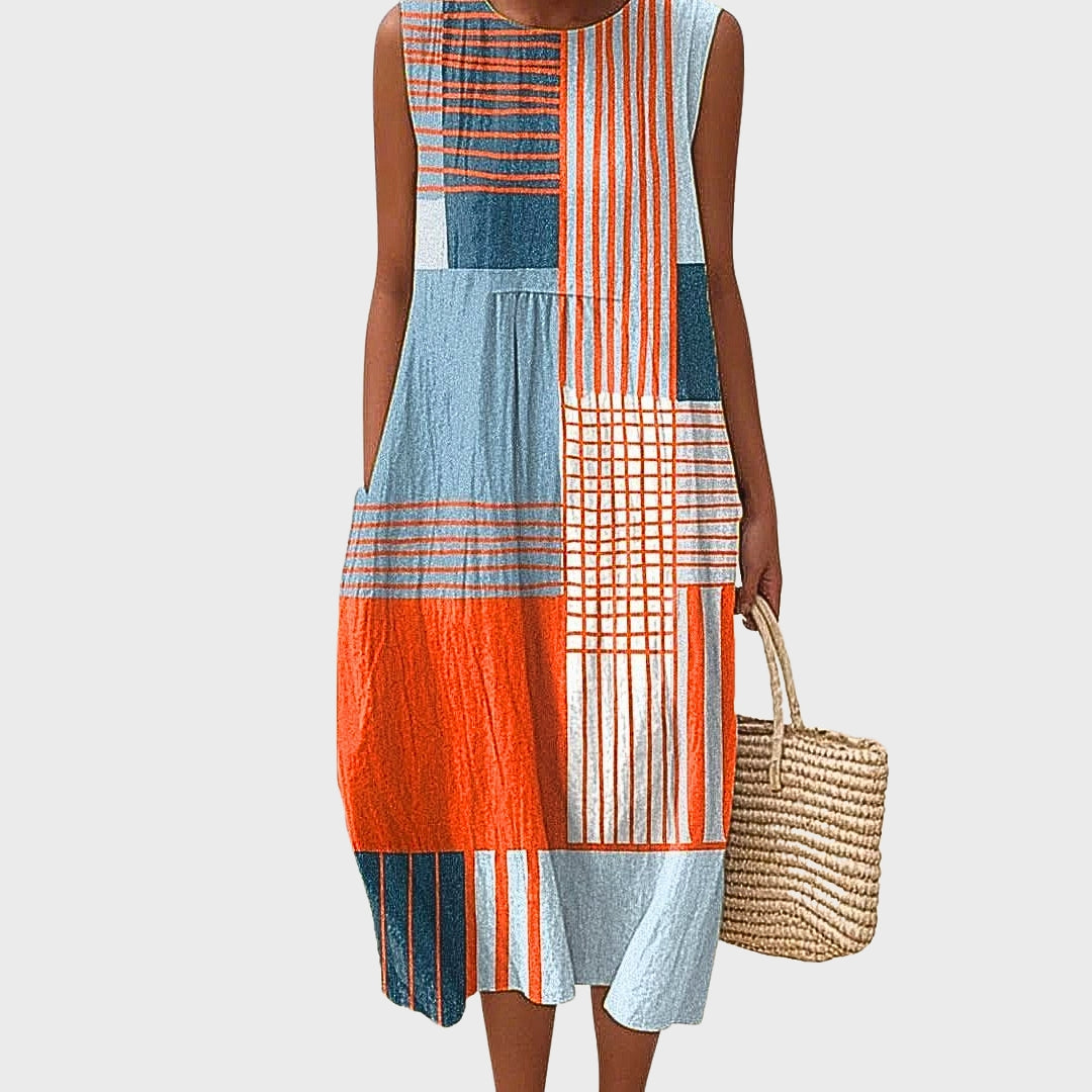 Stela - Vestido em Algodão Geométrico