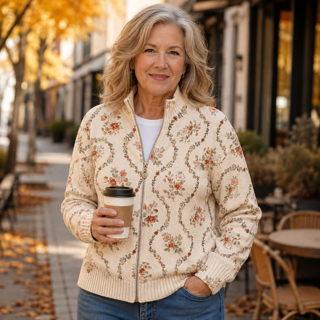 Vivienne | Cardigan com fecho éclair e padrões florais