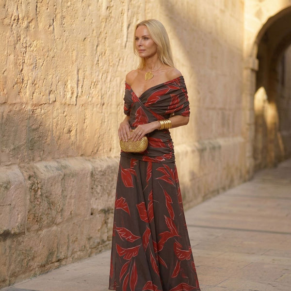 Poppy | Elegante Vestido com Padrão de Folhas