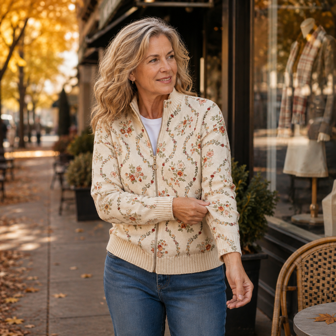 Vivienne | Cardigan com fecho éclair e padrões florais