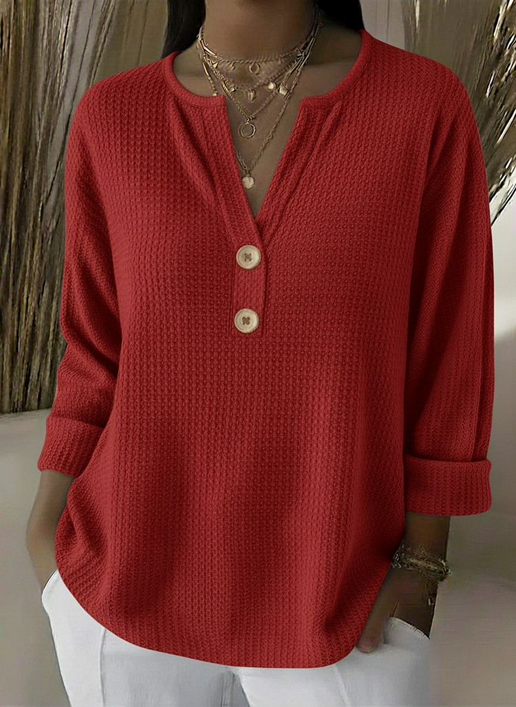 Lousia | T-shirt Henley com textura gofrada e botões