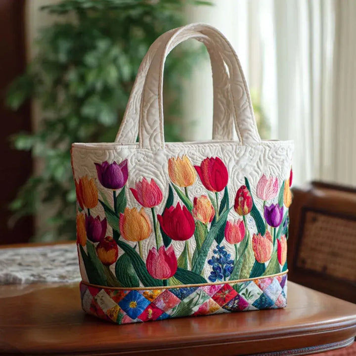 Saco tote matelassé - Jardim de tulipas
