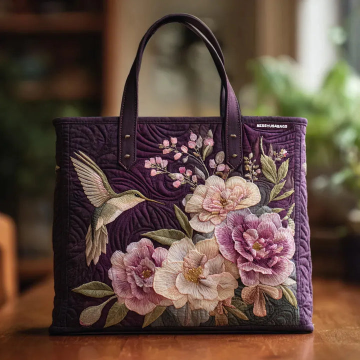 Saco tote acolchoado - Colibri e Orquídeas
