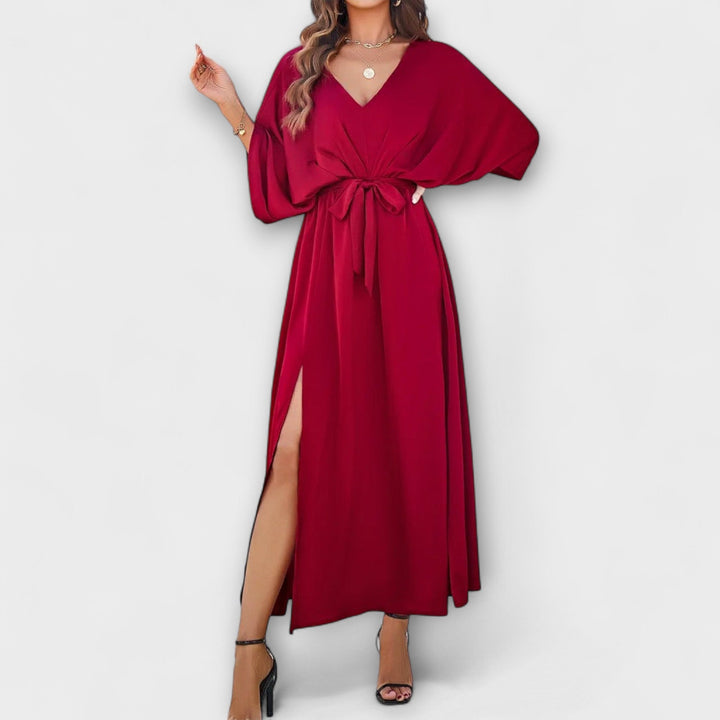 Sabrina – Vestido maxi sofisticado com decote em V