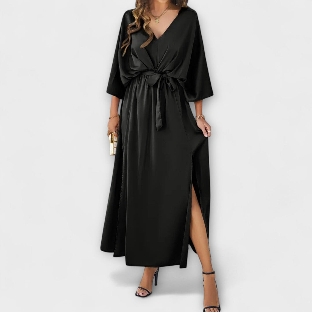 Sabrina – Vestido maxi sofisticado com decote em V