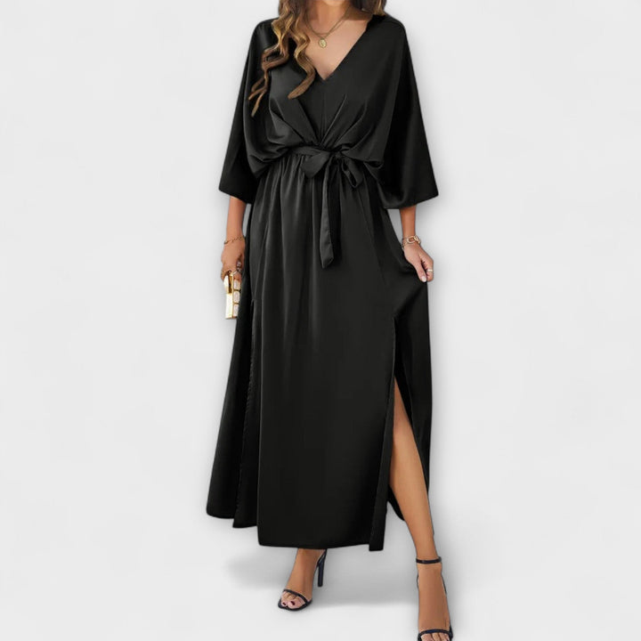 Sabrina – Vestido maxi sofisticado com decote em V