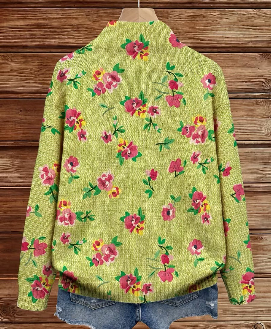 Margot | Cardigan zippado floral rosa e lima