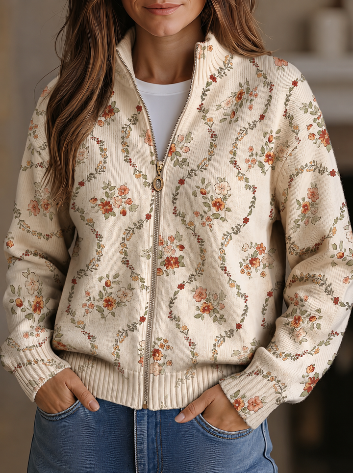 Vivienne | Cardigan com fecho éclair e padrões florais