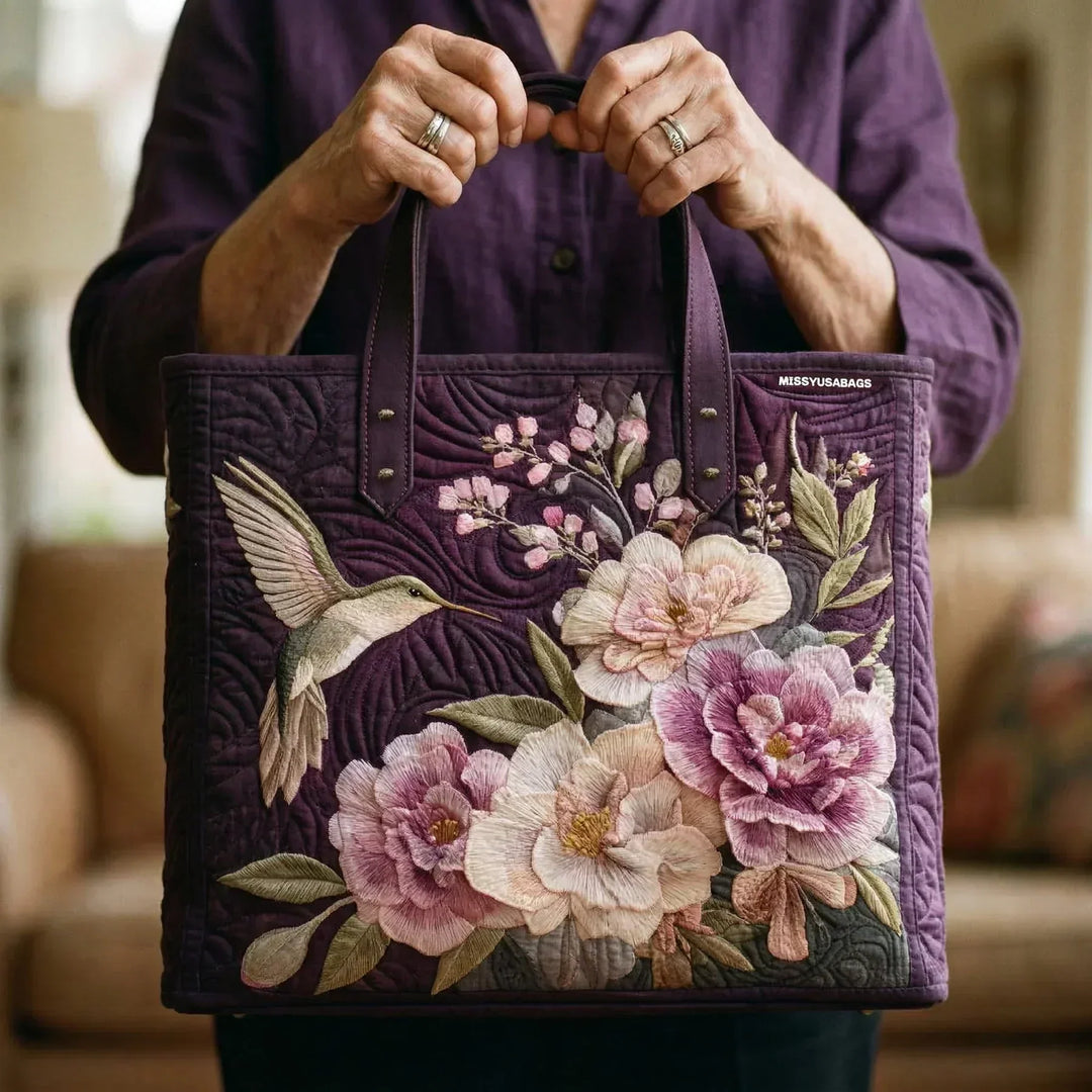 Saco tote acolchoado - Colibri e Orquídeas