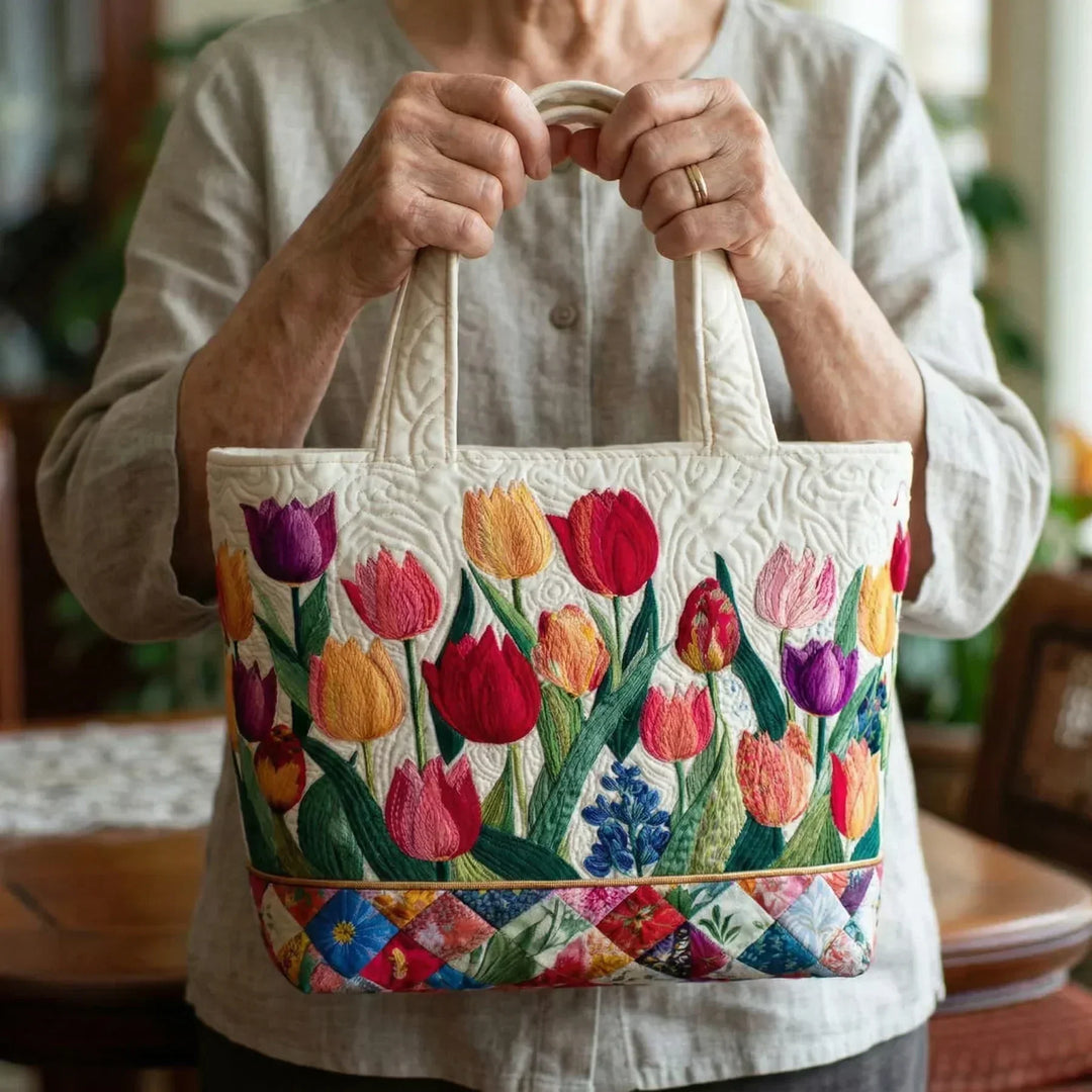 Saco tote matelassé - Jardim de tulipas