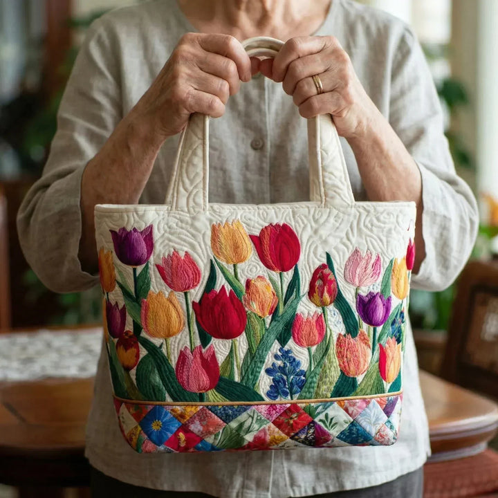 Saco tote matelassé - Jardim de tulipas