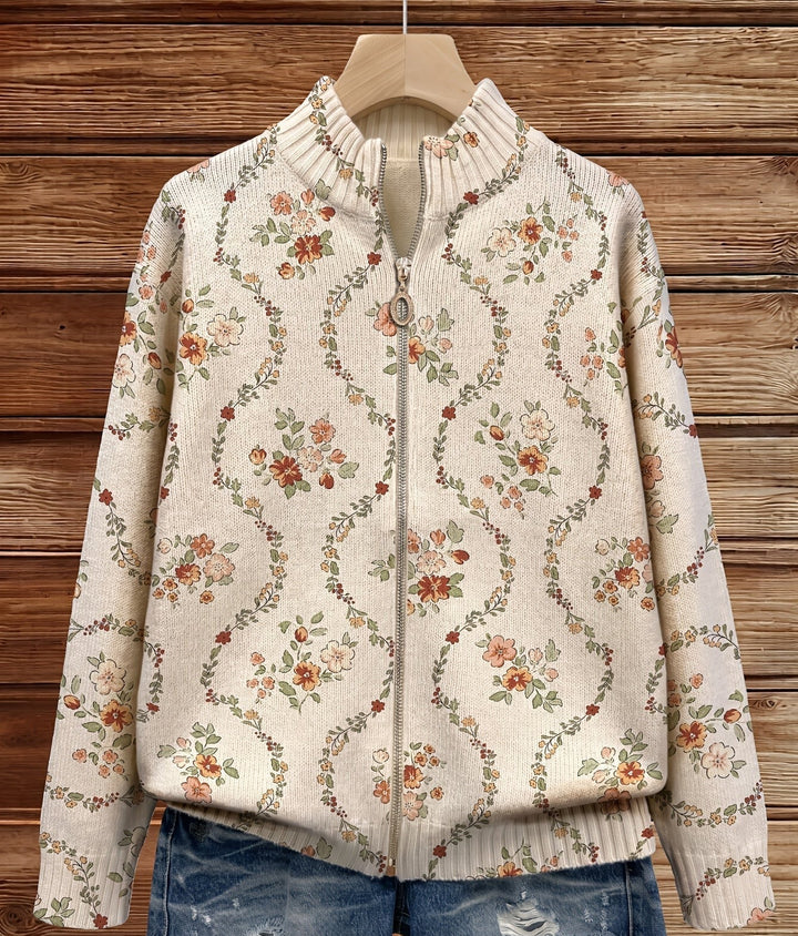 Vivienne | Cardigan com fecho éclair e padrões florais