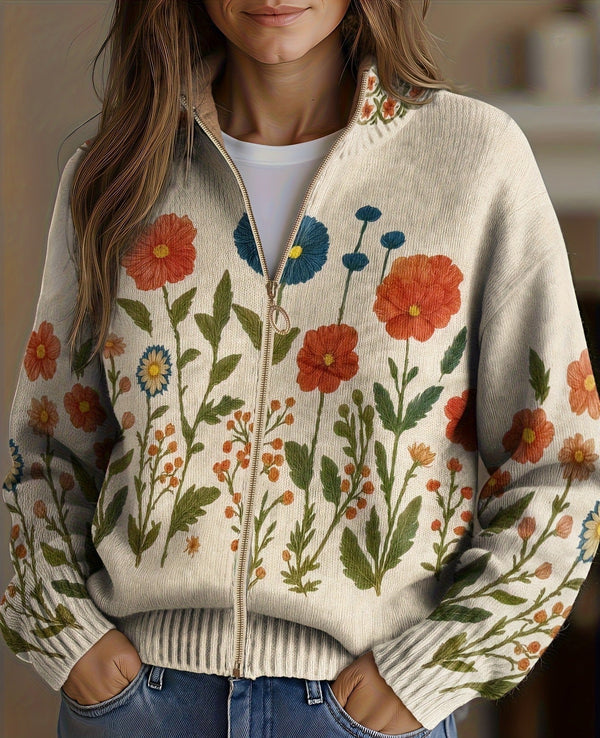 Juniper | Cardigan com fecho de correr em medalhão de flores silvestres